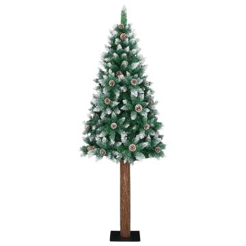 Slim Christmas Tree - Real Wood & White Snow Green 180 cm