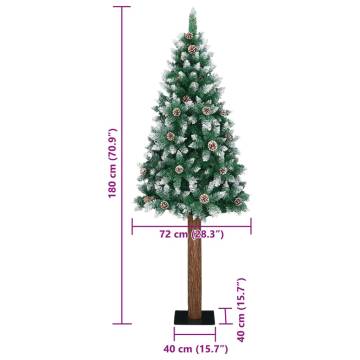 Slim Christmas Tree - Real Wood & White Snow Green 180 cm