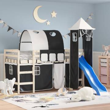 Curtains for Loft Bed with Tunnel & Tower - White & Black