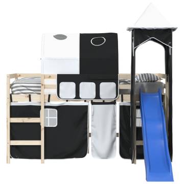 Curtains for Loft Bed with Tunnel & Tower - White & Black