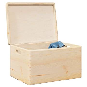 Wooden Box with Lid and Handles | Solid Pine Storage 40x30x23 cm