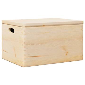 Wooden Box with Lid and Handles | Solid Pine Storage 40x30x23 cm