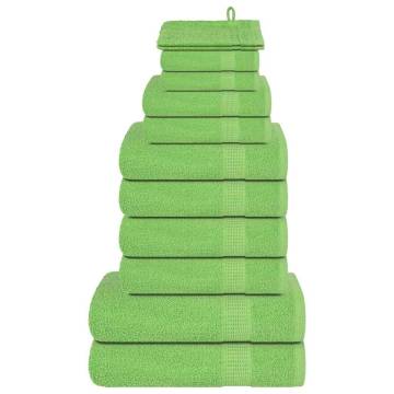 12 Piece Green Towel Set - 100% Cotton - Soft & Absorbent