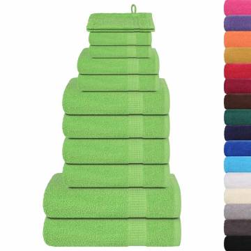 12 Piece Green Towel Set - 100% Cotton - Soft & Absorbent