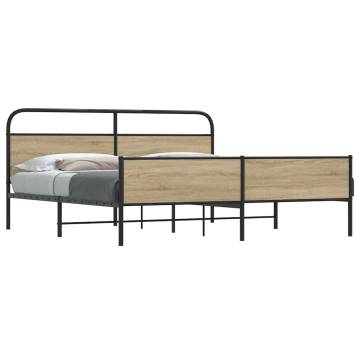 Stylish Metal Bed Frame in Smoked Oak - 183x213 cm