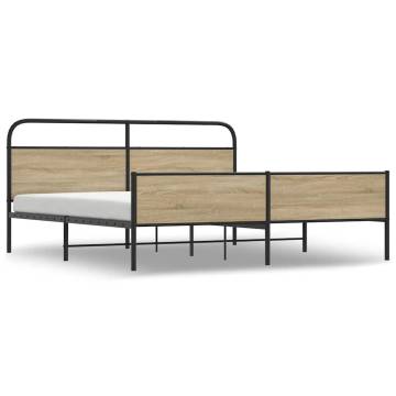 Stylish Metal Bed Frame in Smoked Oak - 183x213 cm