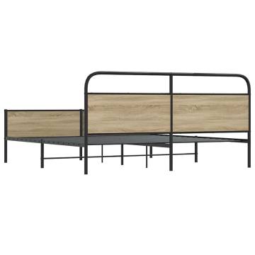 Stylish Metal Bed Frame in Smoked Oak - 183x213 cm