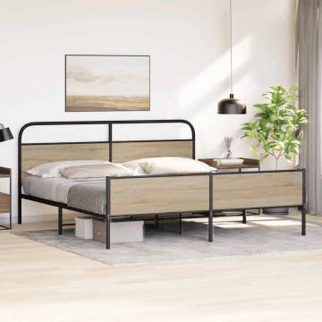 Metal Bed Frame without Mattress - Smoked Oak 200x200 cm