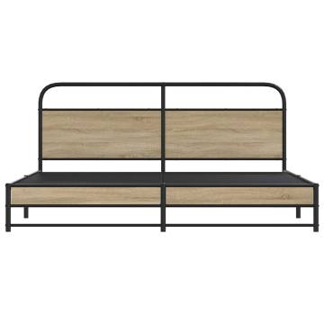 Metal Bed Frame without Mattress - Smoked Oak, Super King Size