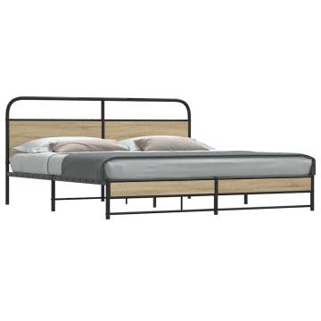 Metal Bed Frame without Mattress - Smoked Oak Finish