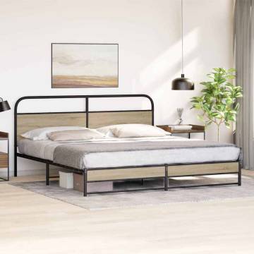 Metal Bed Frame without Mattress - Smoked Oak Finish