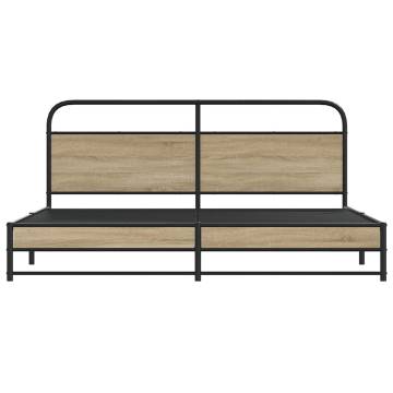 Metal Bed Frame without Mattress - Smoked Oak Finish