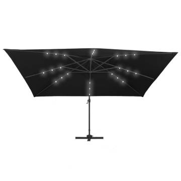 Cantilever Garden Parasol with LED Lights - Black 400x300 cm