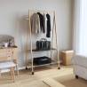 Bamboo Clothes Rack with Shelves & Wheels - Space Saving Storage