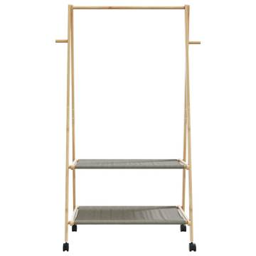 Bamboo Clothes Rack with Shelves & Wheels - Space Saving Storage