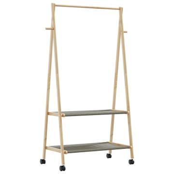 Bamboo Clothes Rack with Shelves & Wheels - Space Saving Storage