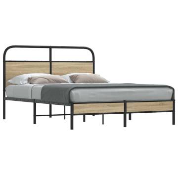 Elegant 140x190 cm Smoked Oak Bed Frame Without Mattress