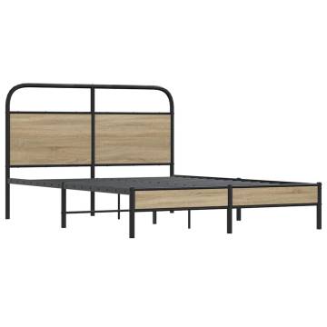 Elegant 140x190 cm Smoked Oak Bed Frame Without Mattress