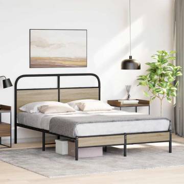 Elegant 140x190 cm Smoked Oak Bed Frame Without Mattress