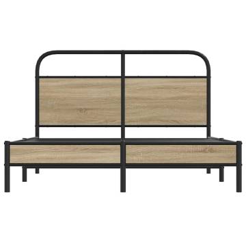 Elegant 140x190 cm Smoked Oak Bed Frame Without Mattress