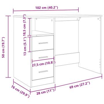 Desk Artisan Oak 102x76x50 cm - Modern Engineered Wood Desk