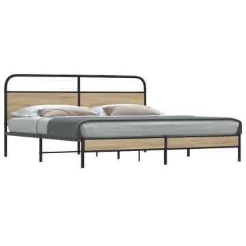 Metal Bed Frame without Mattress in Smoked Oak - 193x203 cm