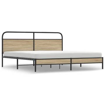 Metal Bed Frame without Mattress in Smoked Oak - 193x203 cm