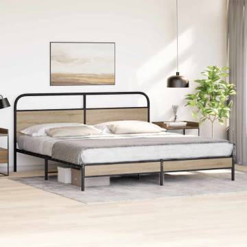 Metal Bed Frame without Mattress in Smoked Oak - 193x203 cm