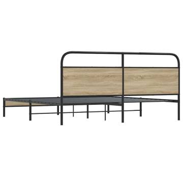 Metal Bed Frame without Mattress in Smoked Oak - 193x203 cm