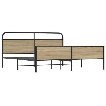 Metal Bed Frame without Mattress in Smoked Oak - King Size