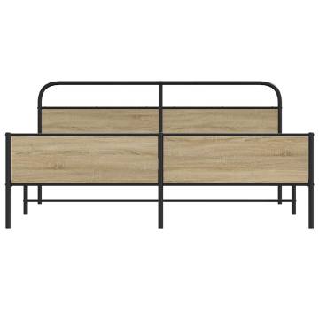 Metal Bed Frame without Mattress in Smoked Oak - King Size