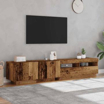 Stylish TV Cabinet with LED Lights - Old Wood 200x35x40 cm