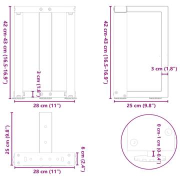 T-Shaped Coffee Table Legs - 2 Pcs Black Steel 28x25x(42-43) cm