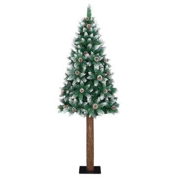 Slim Christmas Tree with Real Wood & Snow - 210 cm