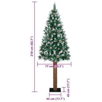 Slim Christmas Tree with Real Wood & Snow - 210 cm