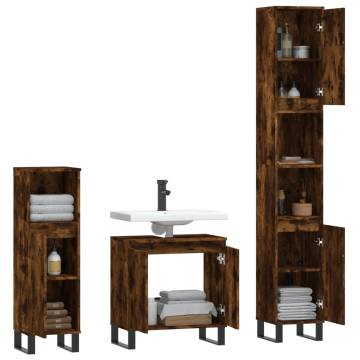 3 Piece Bathroom Cabinet Set in Smoked Oak - Stylish Storage