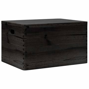 Wooden Box with Lid & Handles - Solid Pine Black 40x30x23cm