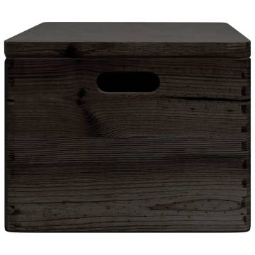 Wooden Box with Lid & Handles - Solid Pine Black 40x30x23cm