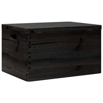 Wooden Box with Lid & Handles - Solid Pine Black 40x30x23cm