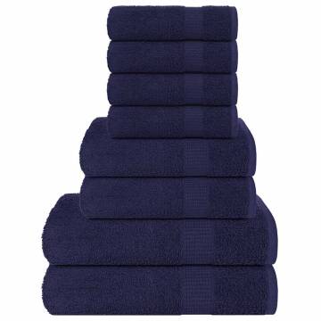 8 Piece Navy Blue Cotton Towel Set - Soft & Absorbent