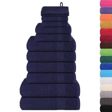 12 Piece Navy Blue Towel Set - 100% Cotton, 360 gsm