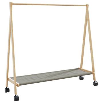 Bamboo Clothes Rack with Shelves & Wheels - 106x34x106.5 cm