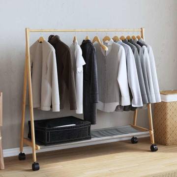 Bamboo Clothes Rack with Shelves & Wheels - 106x34x106.5 cm