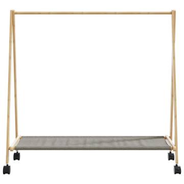 Bamboo Clothes Rack with Shelves & Wheels - 106x34x106.5 cm