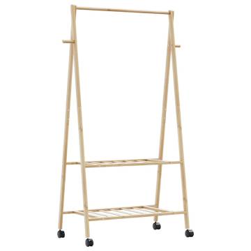 Bamboo Clothes Rack with Shelves & Wheels - Space Saver