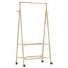 Bamboo Clothes Rack with Shelves & Wheels - Space Saver