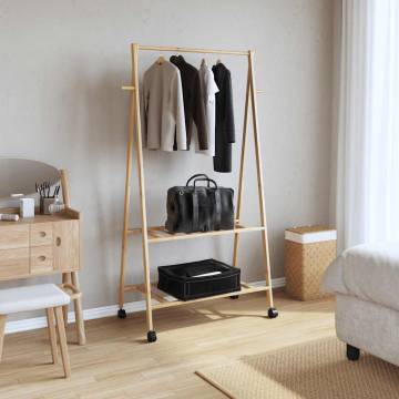 Bamboo Clothes Rack with Shelves & Wheels - Space Saver