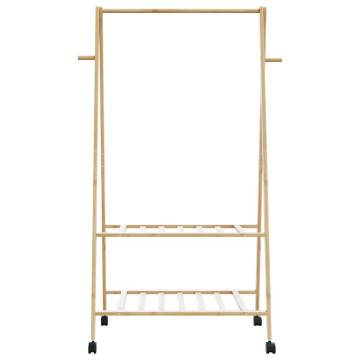 Bamboo Clothes Rack with Shelves & Wheels - Space Saver