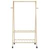 Bamboo Clothes Rack with Shelves & Wheels - Space Saver