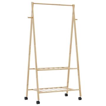 Bamboo Clothes Rack with Shelves & Wheels - Space Saver